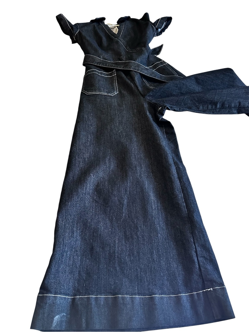 Anthropologie Maeve Dark Wash Denim Wide Leg Jumpsuit Size 4 - Picture 5 of 6